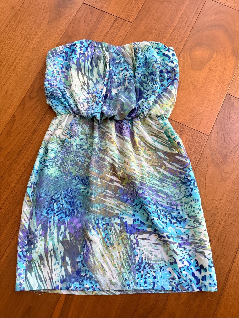 Strapless Blue Multi-Print Kids Dress